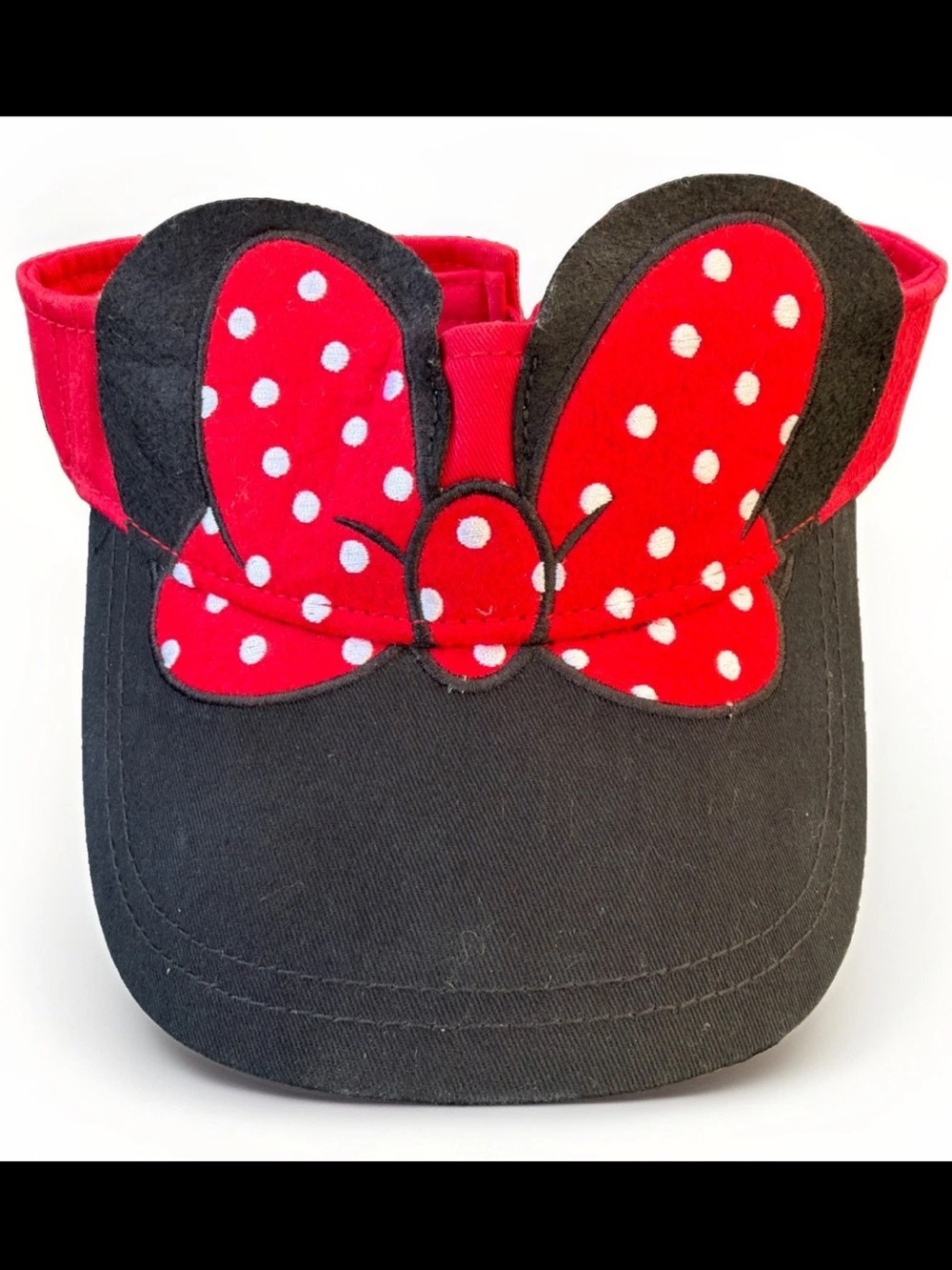 DISNEY PARKS Minnie Mouse Bow Visor Polka Dots Red Black Adult Adjustable Hat